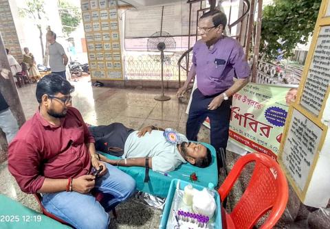 A participant donating blood